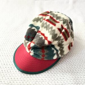 Patagonia NWT Vintage Deadstock Green Red Aztec Synchilla Duckbill Hat 1994 L